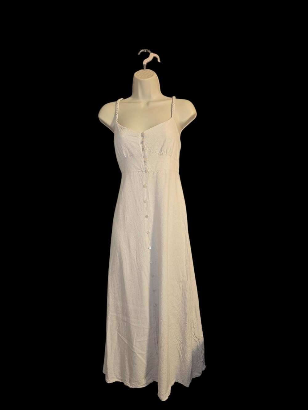 Monteau Los Angeles Cream Linen Blend Button Midi Dress Coastal, Medium, Beachy
